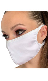 Stretch Lycra face mask with elastic straps that go around the back of the head to avoid discomfort to your ears. Straps do not tie, you just pull the mask down over your head for a snug fit. Double layered. Made in the USA.