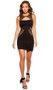 Sleeveless mini dress with keyhole front, and cutout sheer mesh panels decorated in glitter and sequins. Pull on style.