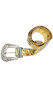 Rhinestone studded belt with large buckle, ball chain trim and Fleur de Lis symbol.
