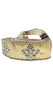 Rhinestone studded belt with large buckle, ball chain trim and Fleur de Lis symbol.