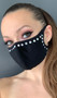 Studded rhinestone face mask with elastic straps that go around the back of the head to avoid discomfort to your ears. Straps do not tie, you just pull the mask down over your head for a snug fit. Double layered. Made in the USA.