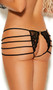 Lace crotchless panty open front and back with scalloped trim, o ring accents, and multiple strap sides.