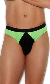 Men's stretch Lycra thong with contrast trim and cheeky cut back.
