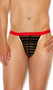 Men's G-string with elastic waist, striped sheer mesh pouch, and contrast trim.