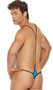 Men's suspender pouch with contrast trim, hip straps with thong back, and Y back shoulder straps.