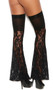 Thigh high sheer lace leg warmers with solid top and flared bell bottom style bottom.