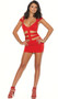 Sleeveless stretch Lycra mini dress with wide strap cold shoulders, cage style cut out front detail, and deep V neckline.