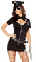 Police Hottie costume includes short sleeve mini dress with cut out neckline, zipper front and high neck. Plastic handcuffs, grommet belt, plastic baton, hat and badge also included. Six piece set.