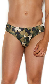 Men's camouflage print thong back brief.