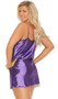 Charmeuse satin chemise with deep V neckline and adjustable straps.