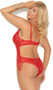 Floral lace teddy with deep v neckline, side eyelash lace detail, adjustable straps and hook and eye back closure.