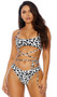 Nassau bikini set features a pullover cami top with padded cups, adjustable shoulder straps, and wrap around decorative ties. Matching high cut bottoms with cheeky back also included. Two piece set. 