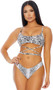 Nassau bikini set features a pullover cami top with padded cups, adjustable shoulder straps, and wrap around decorative ties. Matching high cut bottoms with cheeky back also included. Two piece set. 