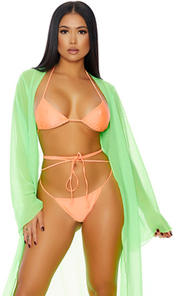 Tahiti Kimono features a sheer mesh full length swim coverup with flowing open front and long wide sleeves.