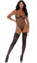 Sheer fishnet teddy with contrast vinyl trim, unlined underwire cups, adjustable shoulder straps, high cut leg and cheeky cut back.