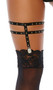 Single leg garter with studded double straps and metal clasp.