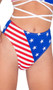 American flag print shorts with high waist and cheeky cut back.