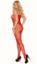 Rose lace bodystocking with spaghetti straps and open crotch.