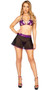 Sheer mesh mini skirt with shimmer iridescent waist band and trim. Pull on style.
