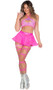 Sheer mesh mini skirt with shimmer iridescent waist band and trim. Pull on style.