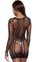 Striped stretch mini dress with sheer cut out details, long sleeves and crew neck.