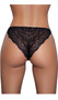 Tanga style Brazilian cut lace panties with scalloped trim, cotton lined crotch and elastic sides. This listing is for a pack of three panties. You will receive one of each: black, red and white.