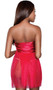 Strapless wrap mini dress with sheer mesh netting bodice and satin bust with tie closure to form an oversized bow. Bow does fully untie and can be tied to your preference. Dress fully opens when ties are undone. Great "gift" for birthdays, anniversaries, the holidays or any special occasion!