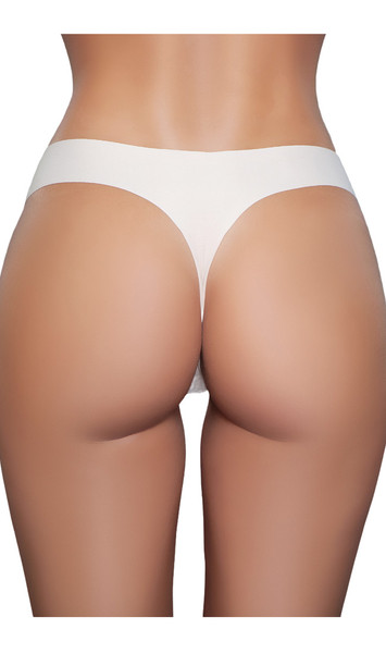 Thong panty with smooth, stretch fabric, seamless edges and cotton lined crotch.