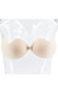 Strapless and backless bra with soft adhesive wing cups and front clip closure.