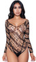 Webbed wide net teddy with long sleeves, slanted stripes and scoop neck and back.