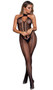 Fishnet sleeveless bodystocking with keyhole front, cut out diamond design on front and back, halter style neck (head goes through, does not tie), front and back seam detail, and open crotch. 
