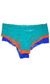 Mid rise lace brief cut panty with lined crotch and cheeky back.