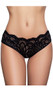 Mid rise lace panty with brief cut, scalloped trim and cotton lined crotch.