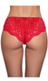 Mid rise lace panty with brief cut, scalloped trim and cotton lined crotch.