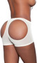 Mesh butt booster boyshort with elastic waist and rear round openings for a natural lift. Front half has a soft inner lining.