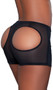 Mesh butt booster boyshort with elastic waist and rear round openings for a natural lift. Front half has a soft inner lining.