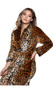 Leopard print ultra soft plush flannel robe with deep front pockets, collar, matching sash, inside hanging loop and inner satin tie closure.