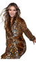 Leopard print ultra soft plush flannel robe with deep front pockets, collar, matching sash, inside hanging loop and inner satin tie closure.