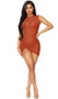 Sleeveless mesh cover up mini dress with high neckline and adjustable drawstring thigh detail. Pullover style.