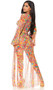 Kimono style sheer mesh coverup features a flowing full length, long sleeves, open front and matching sash with waist tie closure.