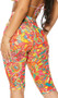 Sheer mesh cover up biker style shorts with colorful print, high waist and pullover closure.
