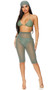 Sheer mesh cover up biker style shorts with high waist and pullover closure.