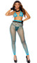 Diamond net bra top with adjustable triangle cups, halter neck and tie back. Matching leggings included. Two piece set.