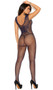 Sleeveless fishnet bodystocking with butterfly design, U shaped neck and back, wide shoulder straps, and open crotch.