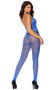 Sleeveless fishnet bodystocking with chevron striped design, halter neck, large keyhole front, and open crotch.
