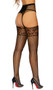 High waist crochet suspender pantyhose with floral panels and fishnet legs.