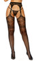 High waist crochet suspender pantyhose with double garter straps and striped pattern tops.
