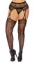 High waist crochet suspender pantyhose with vertical striped pattern and double garter straps.