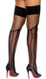 Crochet thigh highs with vertical stripes and fence net tops.