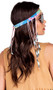 Soft faux suede tie dye headband features faux leather cords with light blue and silver beads with white daisy shaped flower beads.